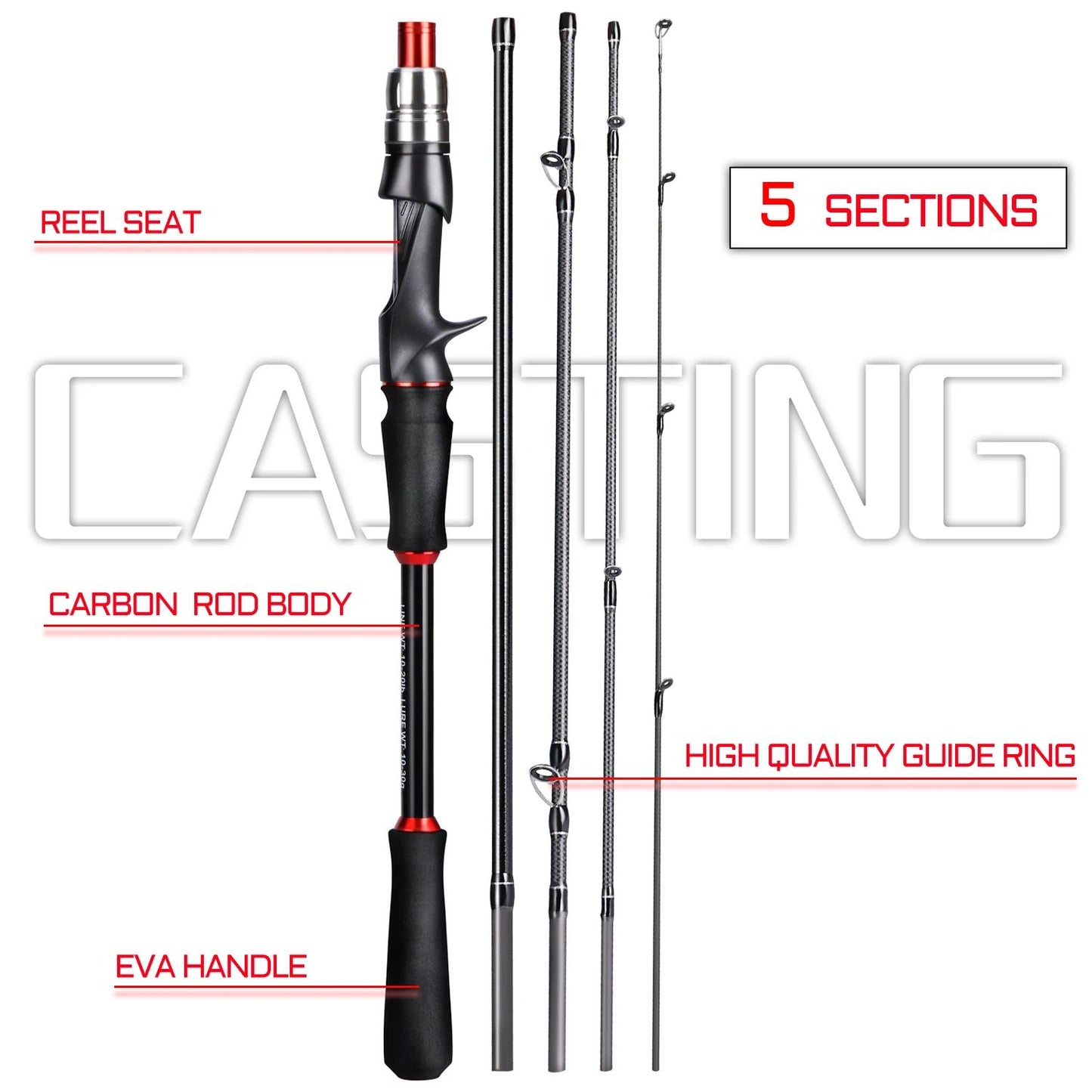 Sougayilang Lure Fishing Rod 1.8m 2.1m Carbon Fiber Spinning Casting Fishing Rod Bait Weight 10-30g for Carp Pike Bass Fishing