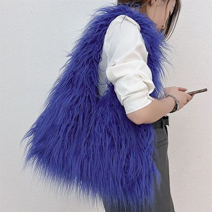 2025 NOVAS Bolsas de Ombro Pelúcia Lã Femininas Y2k Hot Girls Bolsa Saco com Cordão de Pele Sintética Moda Feminina Bolsas de Mão Peludas Tote