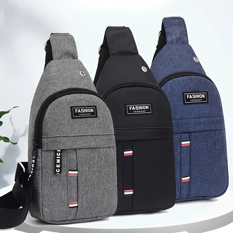 1PC Casual Oxford Men'S Chest Bag - Single Strap Sling Bag for Outdoor Sports, Durable Woven Fabric, Hand Washable