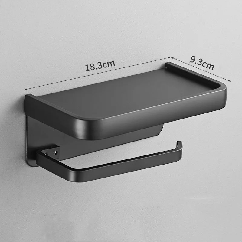 Suporte de Papel Higiênico de Liga de Alumínio para Montagem na Parede Organizador de Armazenamento de Banheiro Suporte para Celular Acessórios de Banheiro