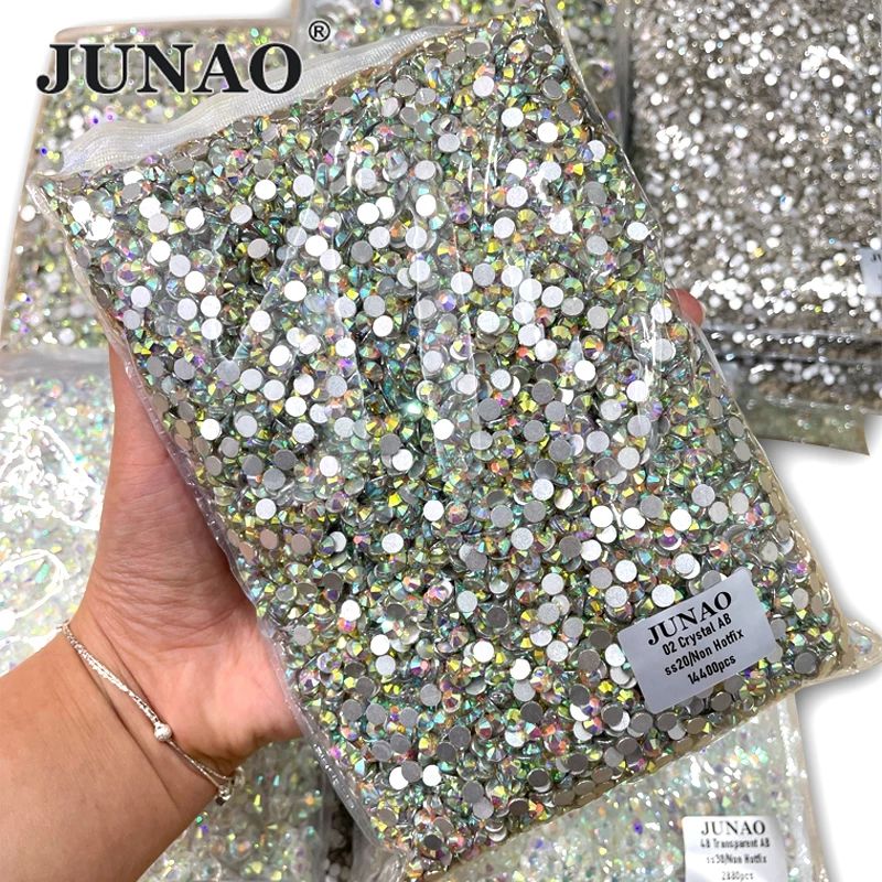 JUNAO Wholesale SS6 SS10 SS12 SS16 SS20 SS30 Flatback Glass Rhinestones Clear Cr