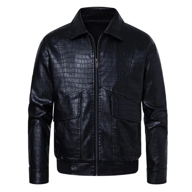 New Fashion Men's Spring Autumn Lapel Casual Pu Leather Loose Motorcycle Jacket