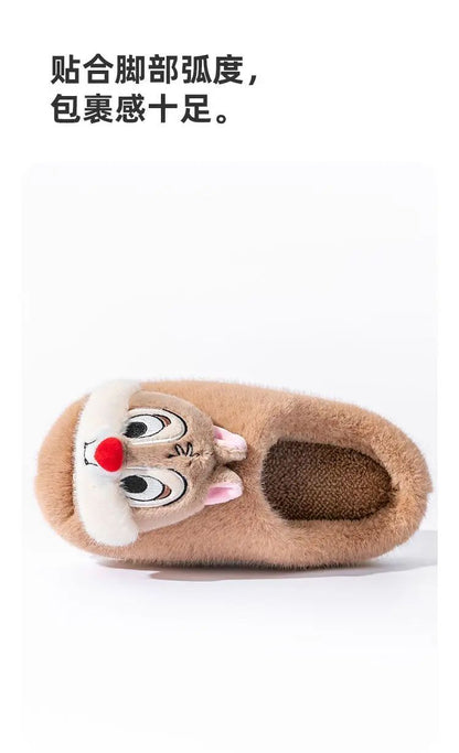 Chinelo de algodão de pelúcia com desenho animado Disney Tico e Teco, fofo, para homens e mulheres, confortável, macio, antiderrapante, resistente ao desgaste e quente para o inverno
