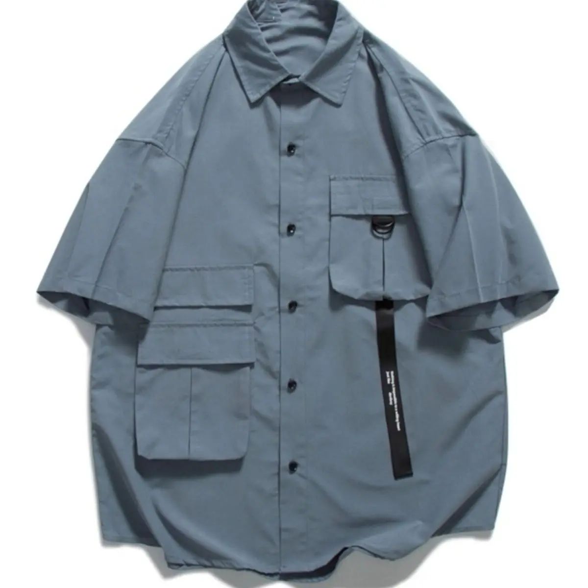 Stylish Y2k Men's Shirts Summer Korean Cargo Shirts for Men Black Multi-Pocket Hip Hop Men Clothing Punk Gothic Streetwear