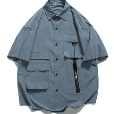 Stylish Y2k Men's Shirts Summer Korean Cargo Shirts for Men Black Multi-Pocket Hip Hop Men Clothing Punk Gothic Streetwear