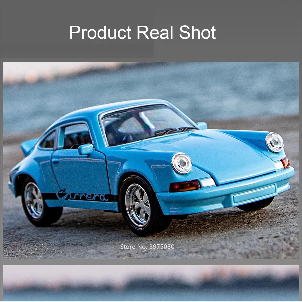 1:36 Porsche 911 Carrera 1974 Modelos de Brinquedo Liga de Fundição Carros 4 Portas Abertas Luz Som Veículos em Miniatura Brinquedos Educacionais para Meninos
