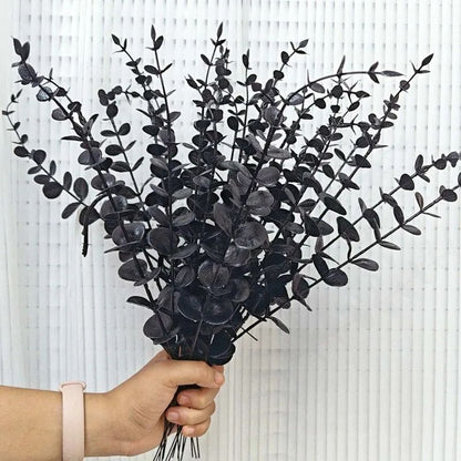 50/10x Black Artificial Eucalyptus Branches Simulation Flowers Stems Halloween Thanksgiving Ornaments DIY Home Table Decoration