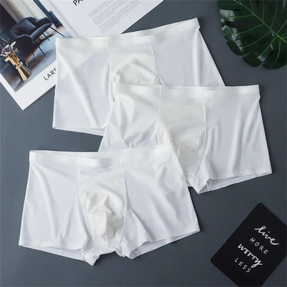 3PCS High Quality Men's Ice Silk Underwear Summer Thin Breathable Seamless Panties Sexy Male Underpants Plus Size