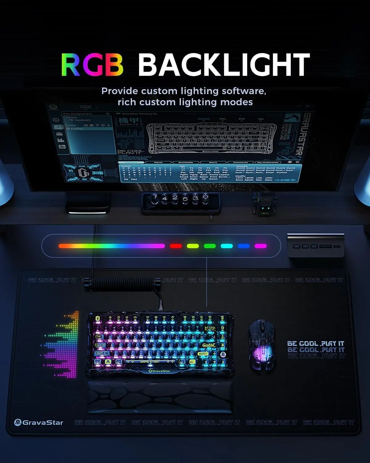 Teclado Mecânico Gravastar K1 Sem Fio Bluetooth em Liga de Alumínio Tri-Modo RGB Acessórios de PC para Jogos E-sports