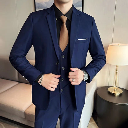 LIBIELIY High Quality Fashion Business Casual (suit + Vest + Trousers) British Style European And American Wedding Dress Three-p