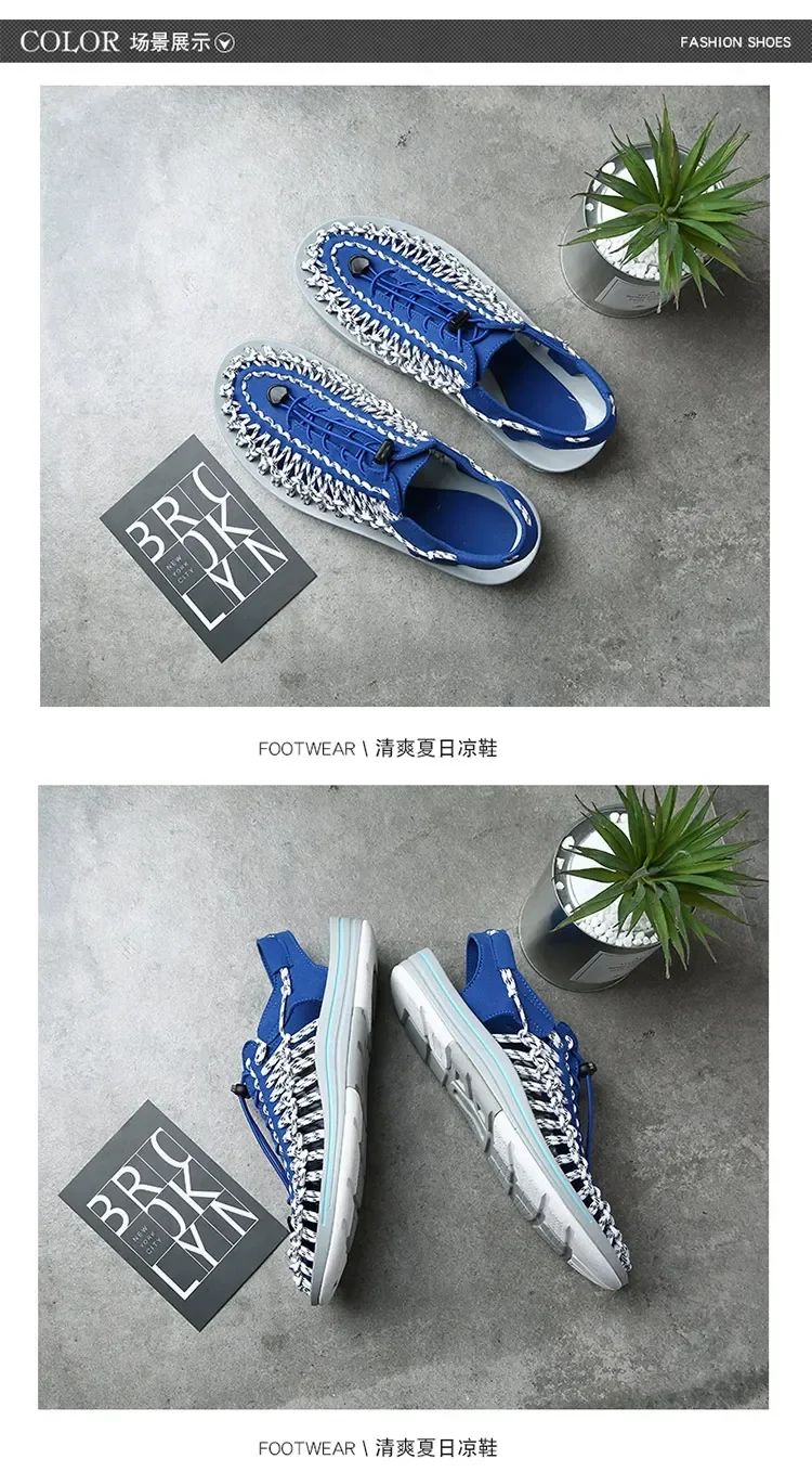 Summer Men Sandals Women Slippers Weaving Design Beach Sandals Breathable Casual Flat Sandals Outdoor Couples Sandals Size 48