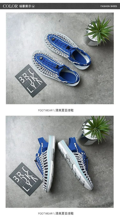 Summer Men Sandals Women Slippers Weaving Design Beach Sandals Breathable Casual Flat Sandals Outdoor Couples Sandals Size 48