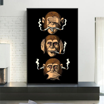 Classic Abstract Wall Art Funny Poster Humour Smoking Monkey HD Canvas Print Poster Home Living Room Bedroom Decoration
