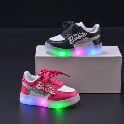 Girls Light-Emitting Sneakers Cartoon Board Shoes Breathable Breathable Leather Casual Shoes Fashion LED Shine Running Shoes