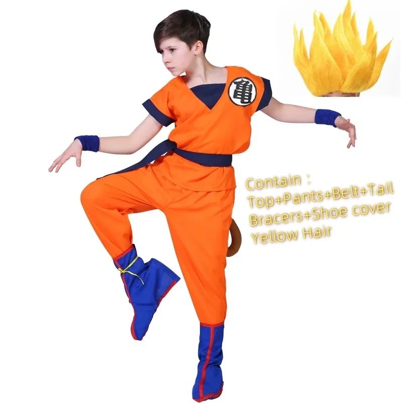 Halloween Adult Kids Son Goku Cosplay Costumes Suits Krillin Outfits Anime Party Child Costumes Tail Wrister Super Saiyan Wig
