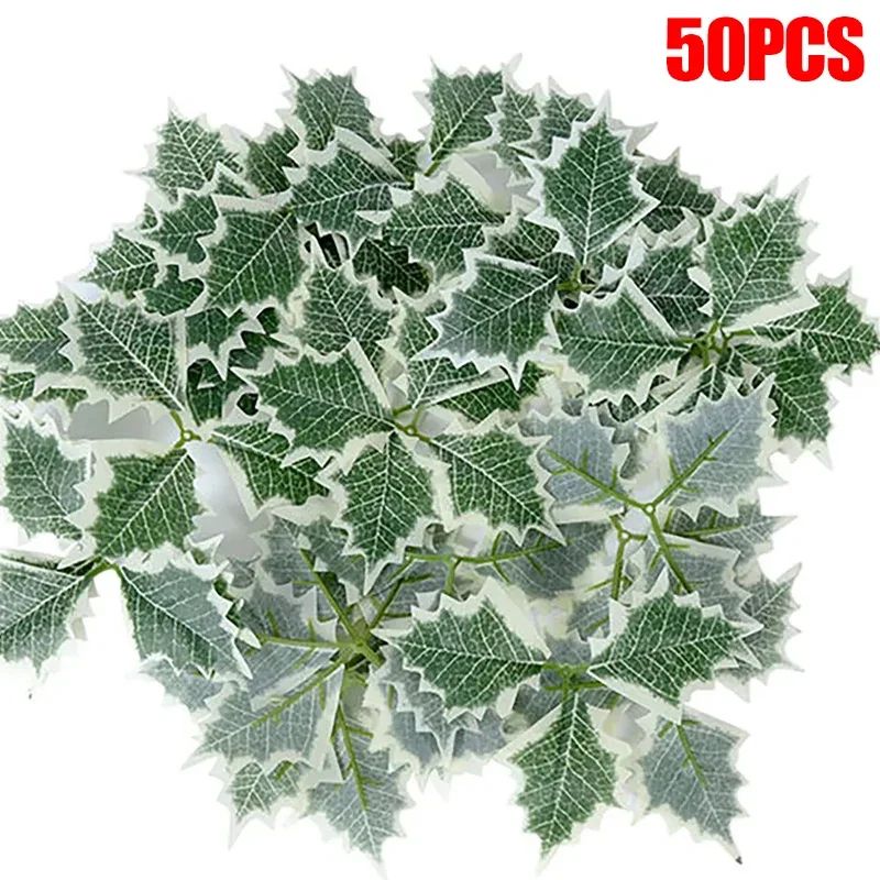 5-100Pcs Artificial Holly Berry Green Leaves Christmas Ornaments Gold Red Holly Berry Stems Xmas Tree Wreath Gifts Party Decor