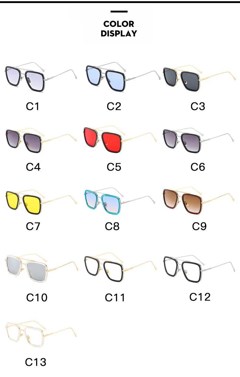 Steam Punk Tony Stark Sunglasses Men Women Fashion Square Driving Glasses Unisex Metal Frame Trendy Shades Oculos De Sol