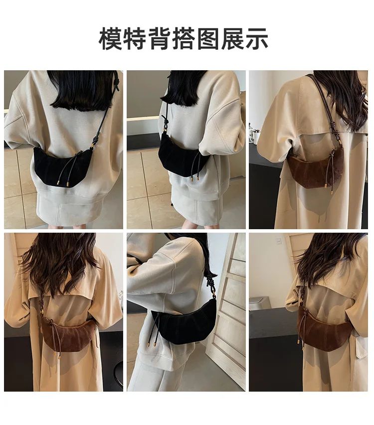 Velvet Material 2025 High Quality Zipper Shoulder Bag Solid Color Simple Fashionable Crossbody Bag Soft Western Style Handbag