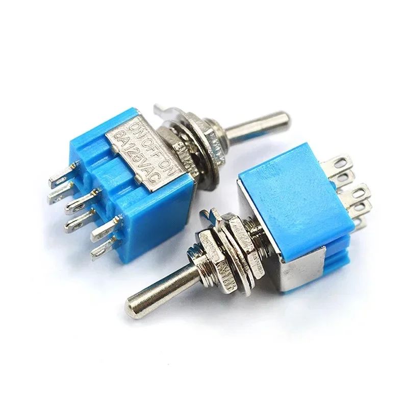 10Pcs Light Blue Miniature Toggle Switch MTS-102/103/202/203 3 Pin 6 Pin Rocker Power Switch ON-OFF-ON / ON-OFF Waterproof Cap