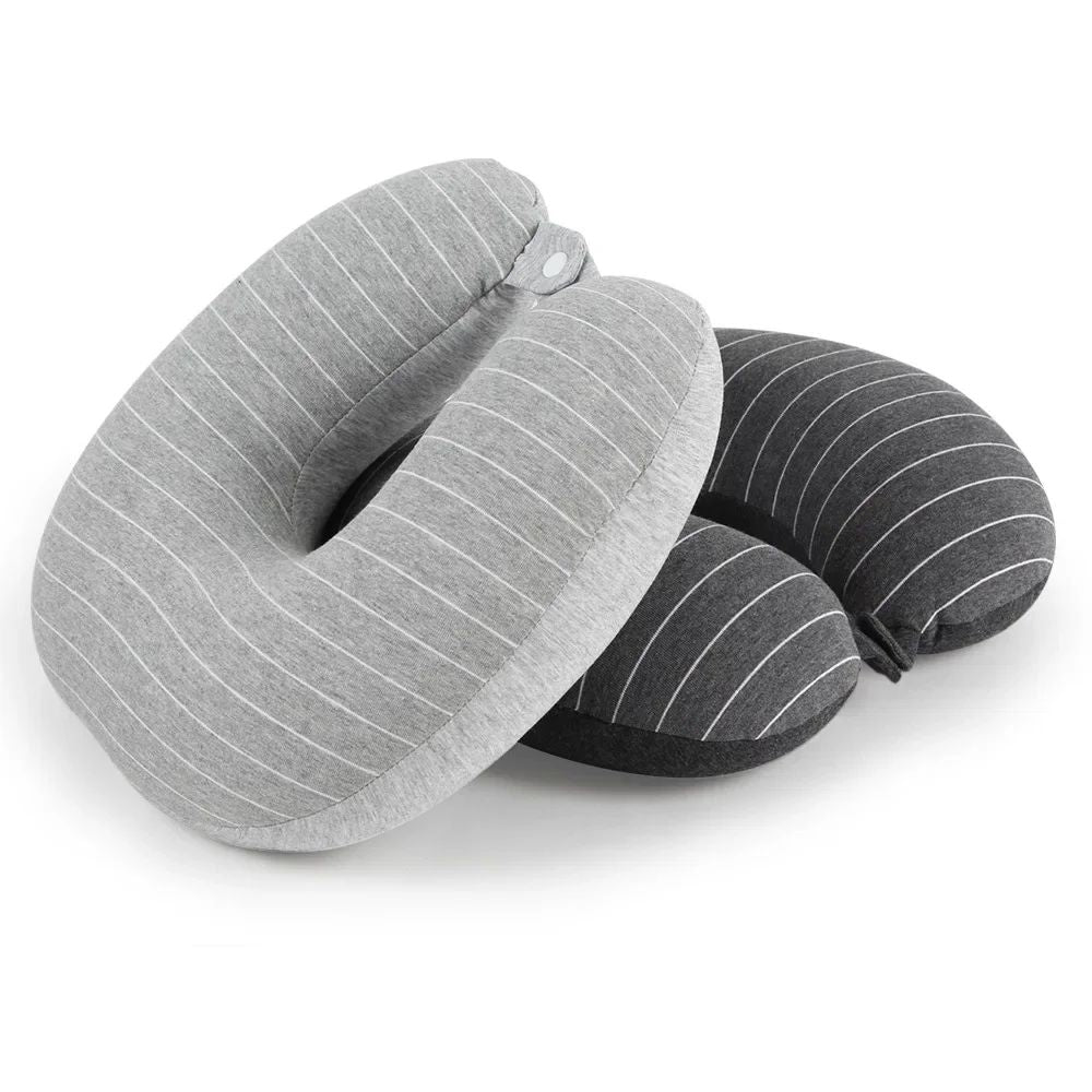 Memory Foam U-Shaped Travel Neck Pillow with Cooling Stripe Design - Cotton Linen Pillowcase for Airplane, Office & Home Support