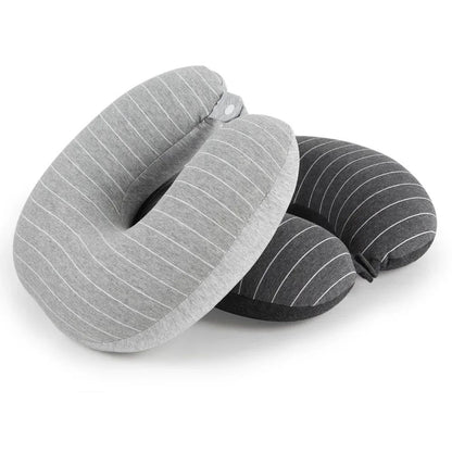 Memory Foam U-Shaped Travel Neck Pillow with Cooling Stripe Design - Cotton Linen Pillowcase for Airplane, Office & Home Support