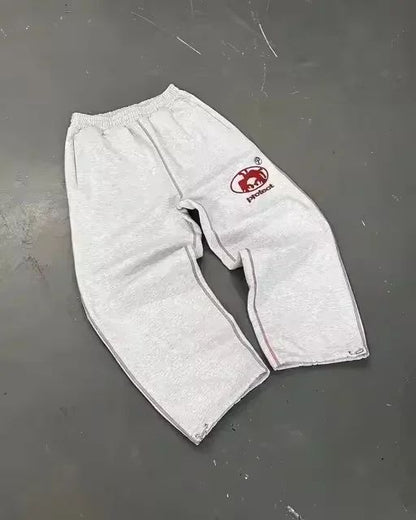 Calça Moletom Bordada Su Jogger Hip Hop Rosa Casual Cintura Elástica Masculina Americana Marinho Y2K Moeda Berlim Street Estilo Anos 2000