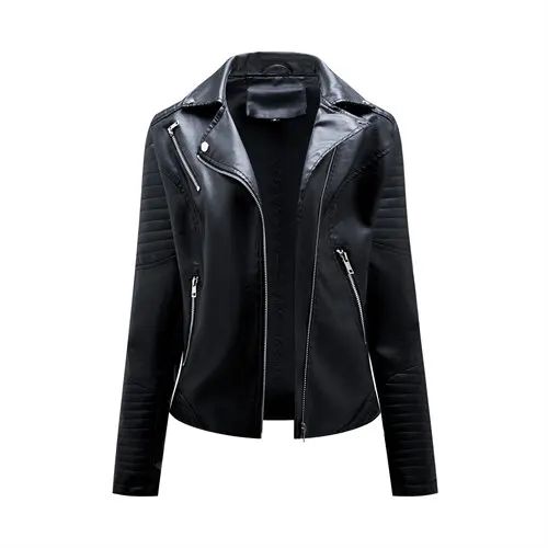 Black Women Faux Leather Jacket Spring Autumn Zipper Casual Pu Coat Female Biker Outerwear Ladies Clothes S-XXXL