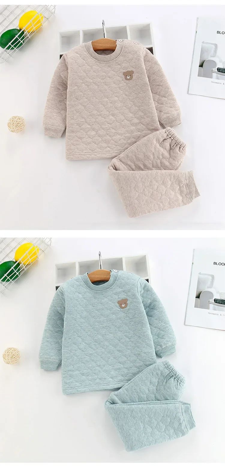 Kid Pajamas Set Boys Girls Cotton-padded Pjs Top and Pants Unisex 3 layers to Keep Thick Warm Clothes Toddler Clothing Clothes