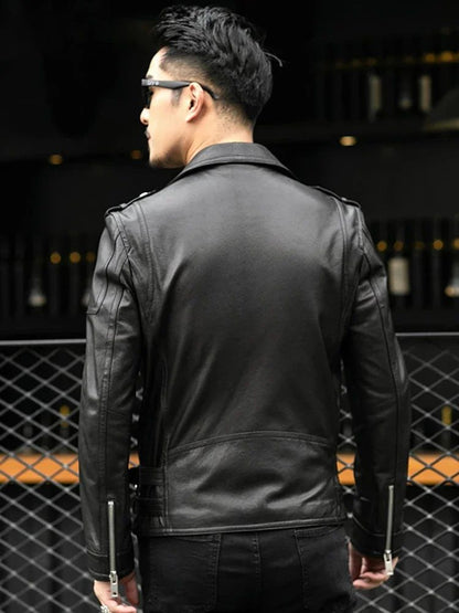 Long Sleeve Belt Plus Size European Fashion brand Spring Autumn Short Cool Black Leather Biker Jacket Men Zipper leather jackets