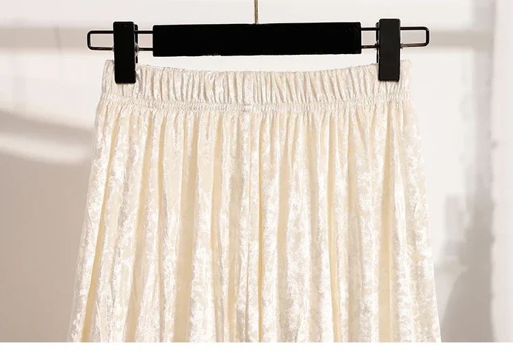 Autumn Winter Girls New A-line Velvet Skirt 2025 Plus Size Gold Velvet Half Pleated Skirt Solid Versatile High Waist Mid Skirt