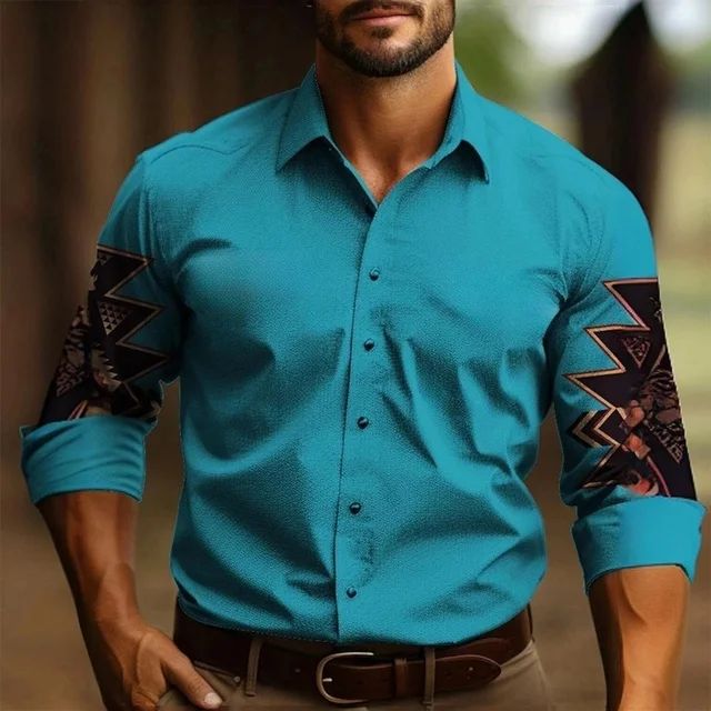 Men's Shirt Yellowstone Western Denim Shirt Elegant patchwork vintage men's lape