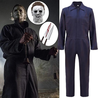 Halloween Myers Cosplay Costume Michael Outfits Anime Bloody Killer Cos Jumpsuit Horror Mask Party Costume for Adult Men Women