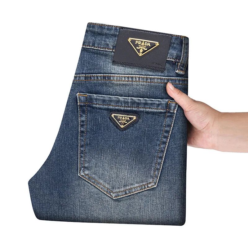 Milão Qualidade Premium Europeia Outono/Inverno Calças Jeans Masculinas Emagrecem Sua Silhueta Solta Reta Elástica Vintage