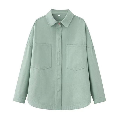 Retro Washed Loose Long Sleeve Women's Denim Shirt Vintage Workwear Style Button up Casual Outerwear from Mainland China
