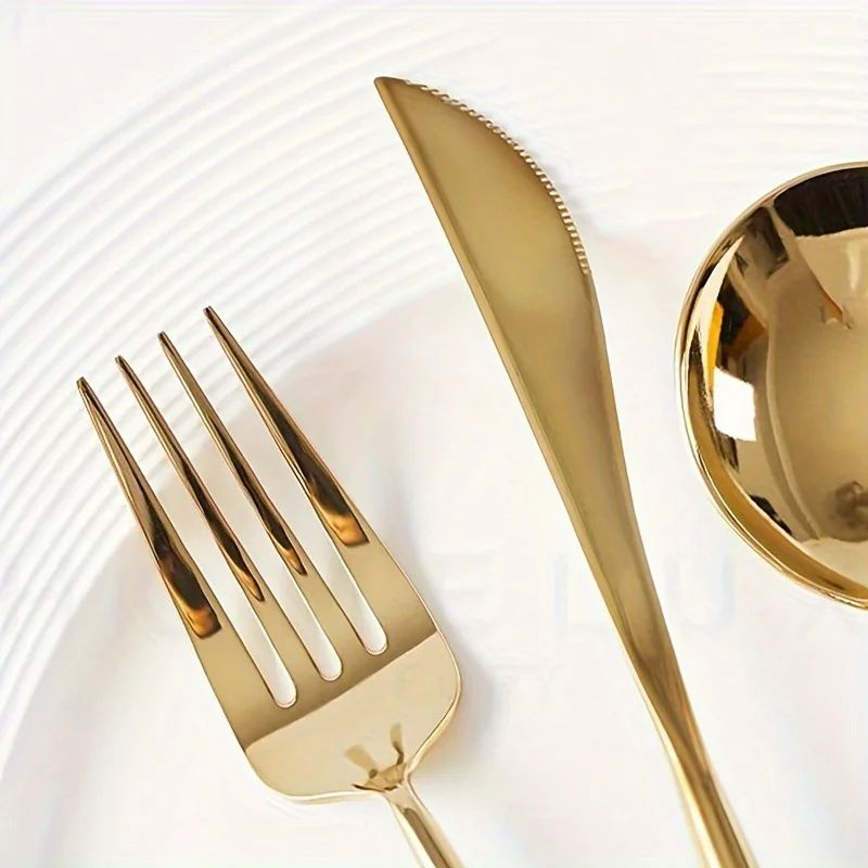 Conjunto de talheres de aço inoxidável banhado a ouro e titânio preto, com 5 peças, cabo com talheres de boca e conjunto de talheres de mesa