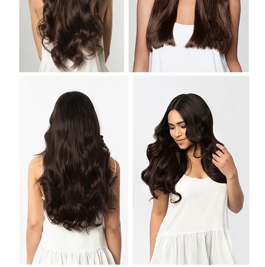22 Polegadas Sintético Cabelo Liso Longo 16 Clipes 6 Peças/Conjunto Apliques de Cabelo Loiro Preto Resistente ao Calor Para Mulheres