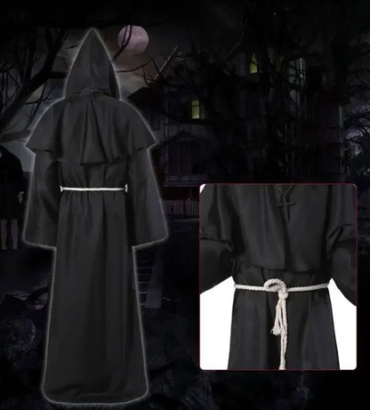 Retro Priest Robe Halloween Cosplay Costume Wizard Fancy Punk Cloak Mask Medieval Monk Robe Hooded Monk Cowl