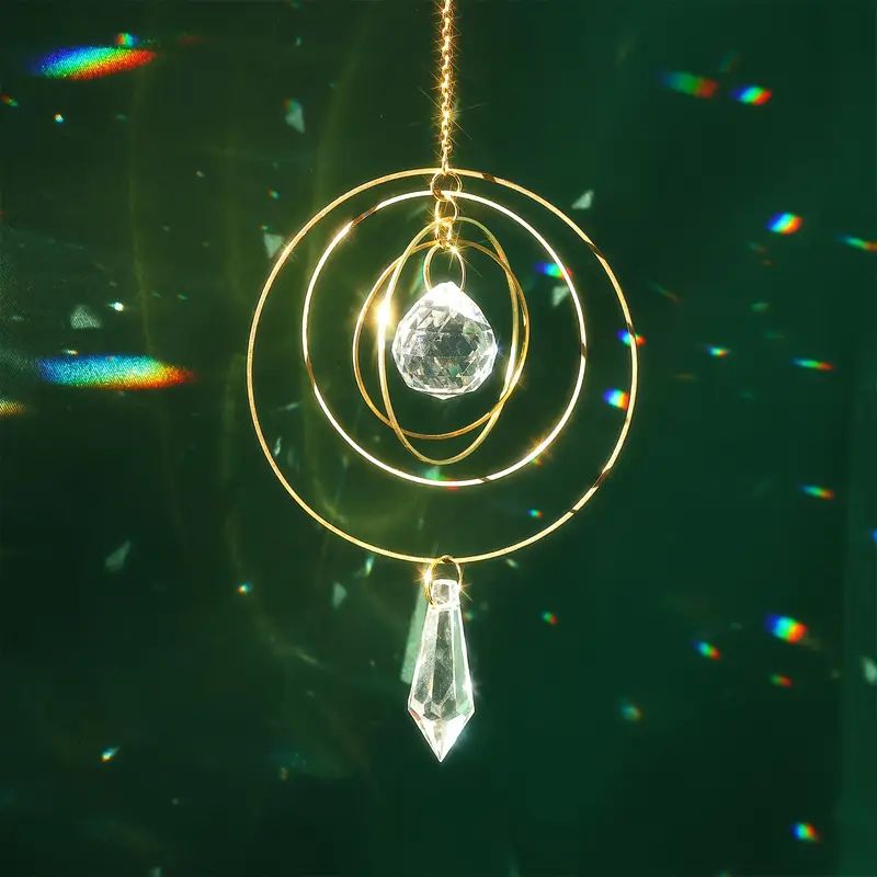 1pc Four-round Crystal Garden Sun Catcher Hanging Decor, for Garden Parties, Weddings - Christmas-themed Glass Garden Sun Catche