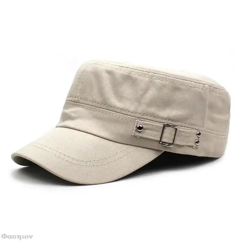Army Cap Men Women Pure Color Washed Cotton Flat Top Cap Summer Autumn Adjustable Chapeau Visor Hat