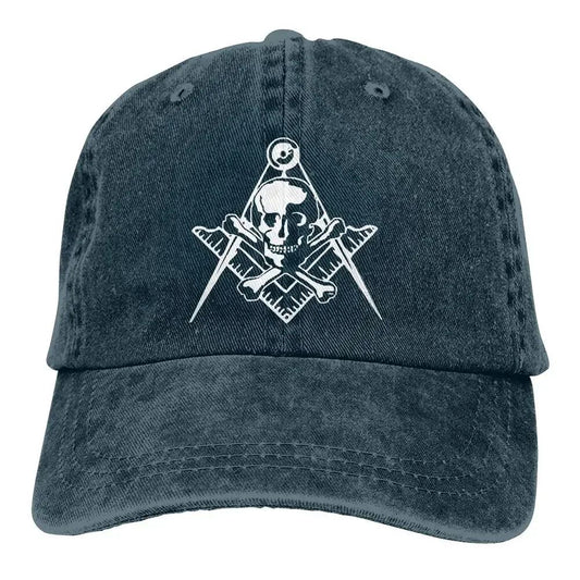 Masonic Skull Crossed Bones Master Mason Shriner Scottish Rite F A M Washed Denim Baseball Cap Trucker Hats Headwear