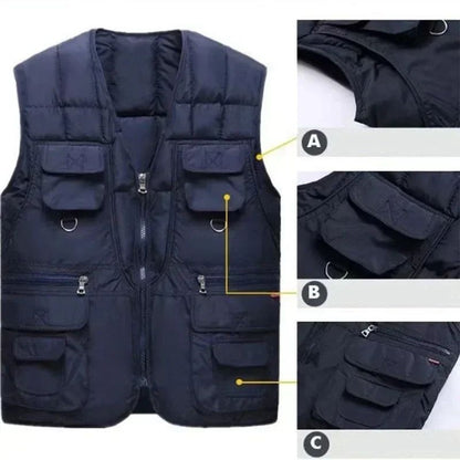 Jaqueta Colete Masculino de Inverno Grosso Quente com Vários Bolsos, Colete de Pesca de Caça, Colete Tático Masculino ao Ar Livre, Casacos Quentes Sem Mangas com Zíper