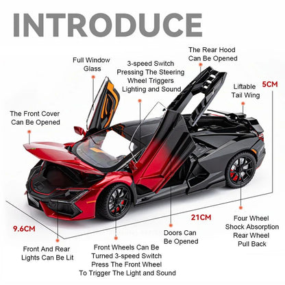Miniaturas de carros de brinquedo Lambor Revuelto em liga fundida, escala 1:24, superesportivo com 4 portas que abrem, presente para crianças e bebês