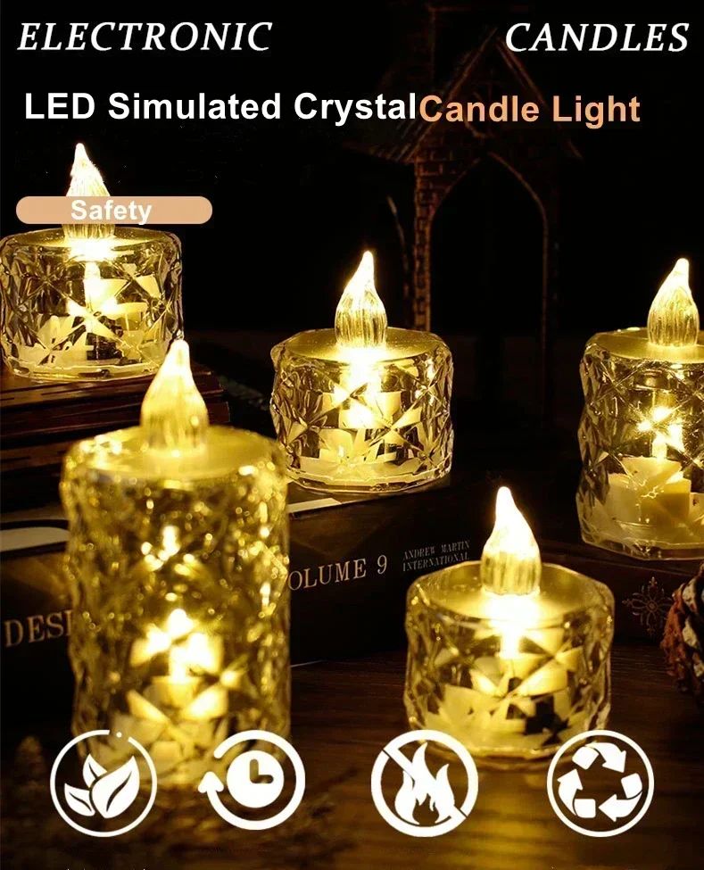 LED Crystal Candle Light with Battery Flameless Candle Light Electronic Night Lamp Dating Party Holiday Home Wedding Decoration