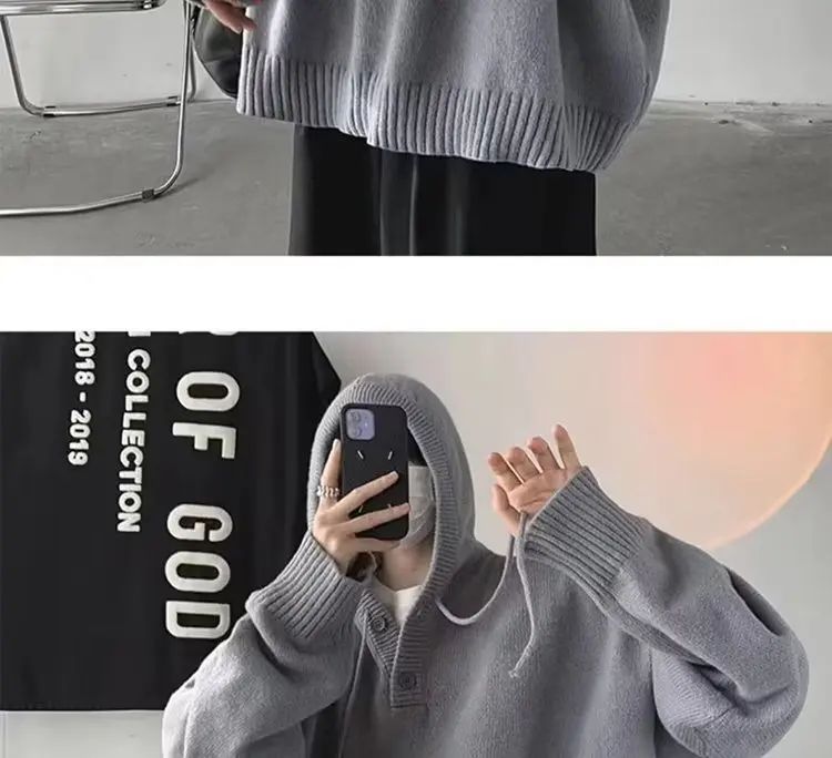 Men's Hooded Sweater Autumn/winter Vintage Idle Style Versatile Knitted Top Trendy Brand Sweater Casual Wear