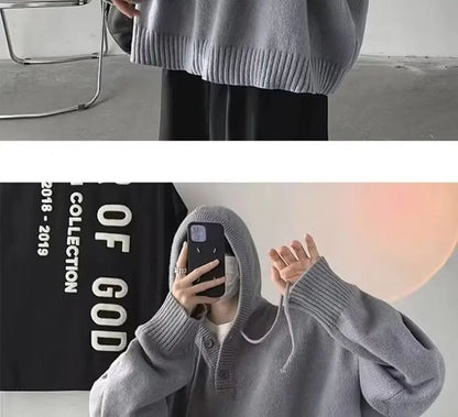 Men's Hooded Sweater Autumn/winter Vintage Idle Style Versatile Knitted Top Trendy Brand Sweater Casual Wear