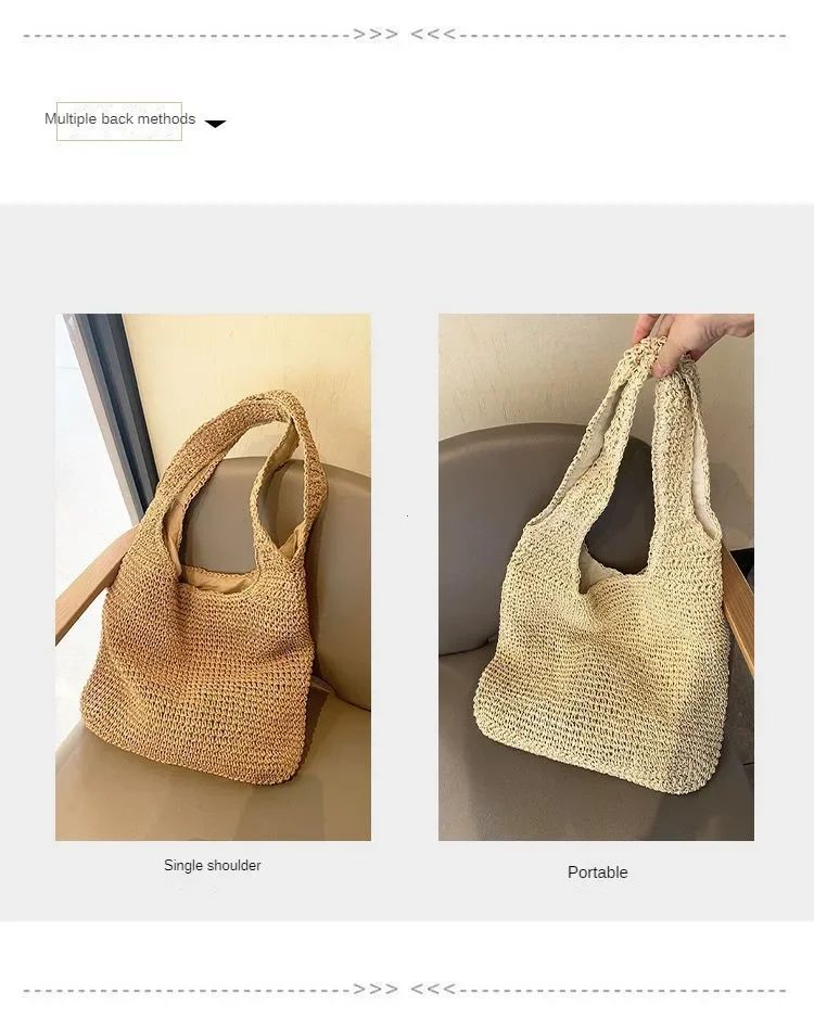 Fashion Straw Women Shoulder Bags Paper Woven Female Handbags Large Capacity Summer Beach Straw Bags Casual Tote Purses