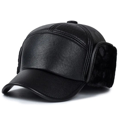 Winter Warm Hat Men Black Leather Fur Baseball Cap Men Snapback Women Casquette Bones Dad Caps Gorras Earflaps Thicken Hat