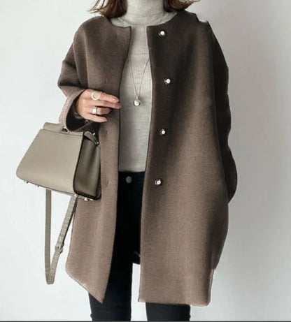 Elegant Three-Color Straight-Leg Coat for Women Loose Fit Pure Color Simple Design Autumn Winter Outerwear Female Top