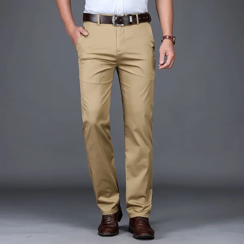 Calças Sociais Masculinas Finas para o Verão, Justas, de Algodão, Estilo Casual de Negócios, Cores Verde, Preto, Cáqui, Calças de Marca Masculinas Tamanhos 30-40