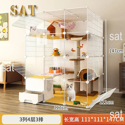 -Luxury Cat Cage Home Indoor Livingroom Balcony Cats Villa Super Large Free Space Kitten Pet House with Climbing Frame